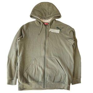 Puma Women Hoodie Size XXL Olive Fleece Activewear Logo Full Zipper Long Sleeve